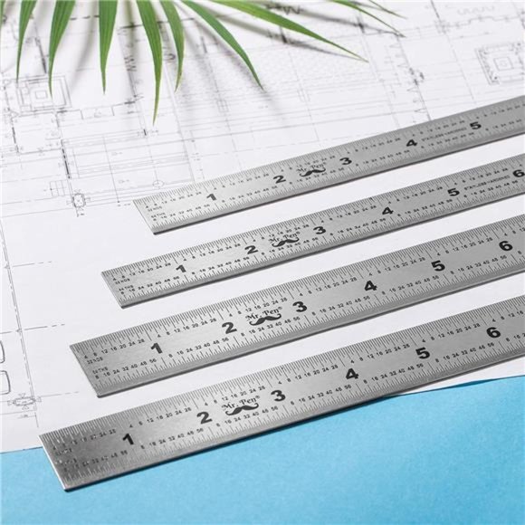 4 Pack (6, 8, 12, 14 inch), Metric Ruler, 6 inch Ruler, Stainless Steel Ruler - Picture 7 of 7